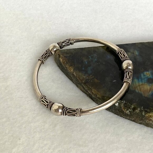 Suarti Sterling Silver 925 BA Indonesia Bali Beaded Round Bangle Bracelet 7.75" - Picture 5 of 16